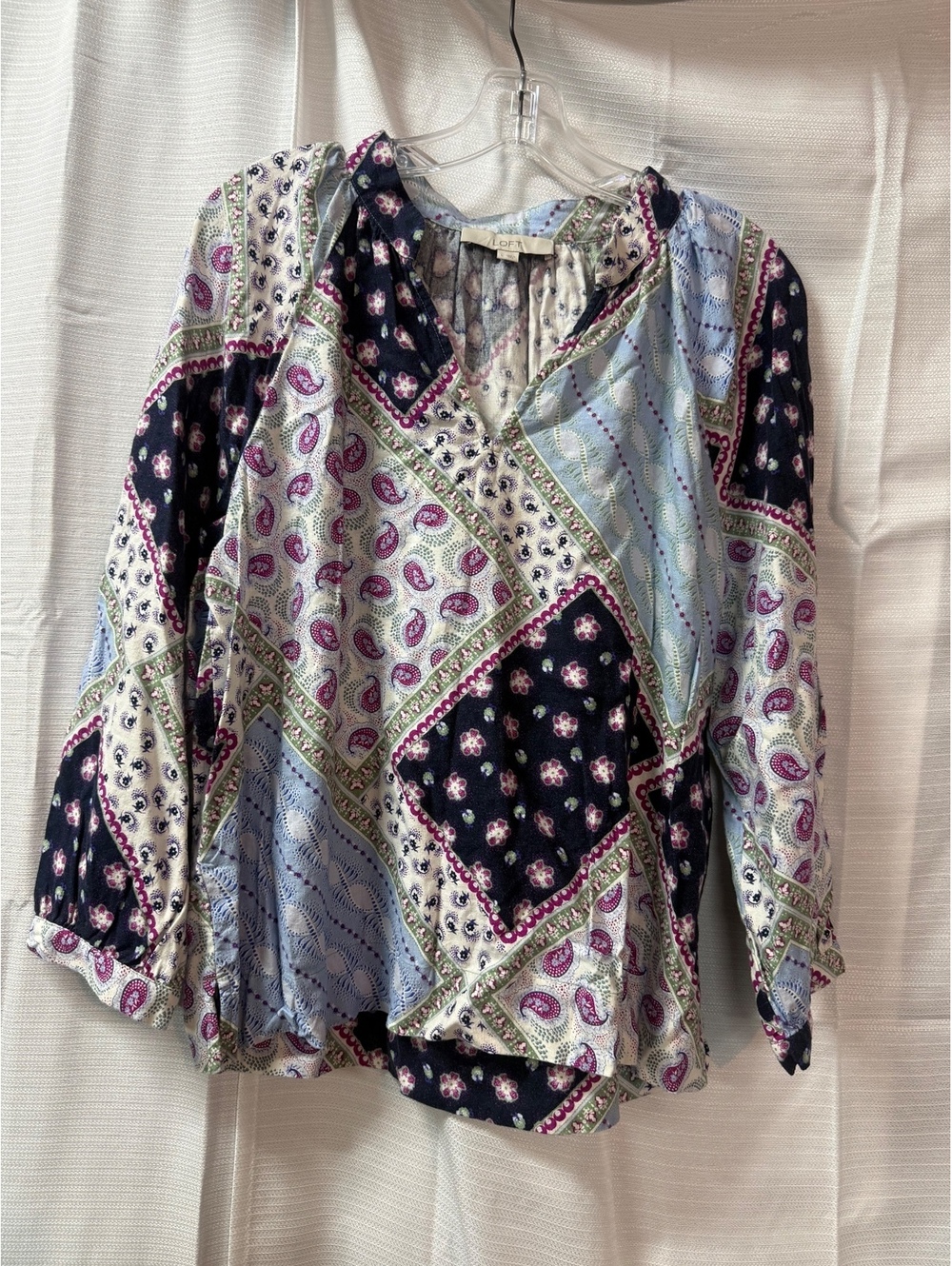 LOFT Women's Long Sleeve Patchwork Pattern Blouse Size L